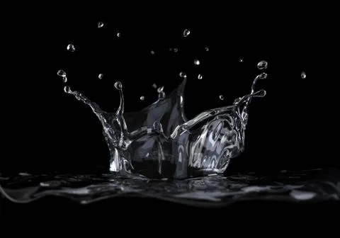 Water crown splash viewed from a side, on black background, with depth of fie Stock Illustration