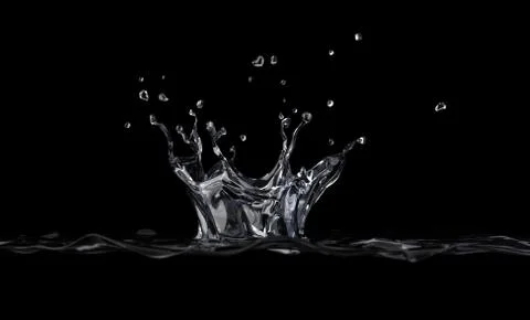 Water crown splash viewed from a side, on black background, with depth of fie Stock Illustration