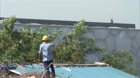 Water Cube construction worker, Beijing Stock Footage 56591778