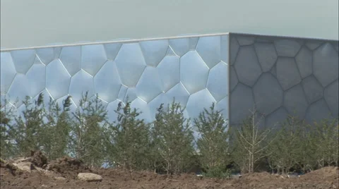 Water Cube Olympic Stadium construction Stock Footage 56592318