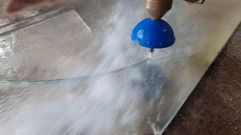 Water cutting of mirrors on a CNC machine Stock Footage 154855145