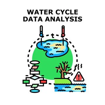 Water cycle data analysis evaluating environmental impact Stock Illustration