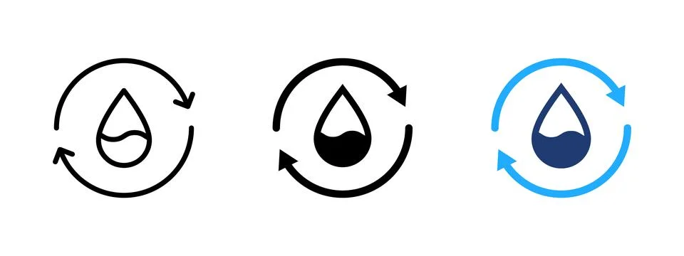 Water cycle icon with drop inside circular arrows. Recycle and reuse symbol.. Stock Illustration