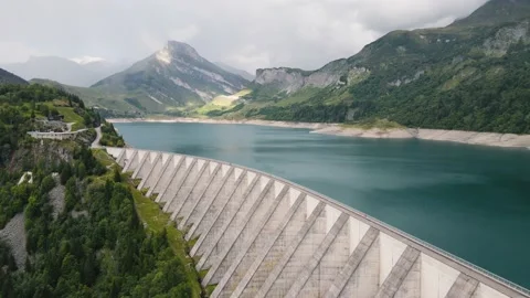 Water dam in Alps, environment friendly electricity power station Stock Footage 221493280