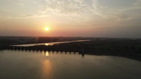 Water Dam Between Mountains From Above Summer Sunny Day Bridge Stock Footage 156600674