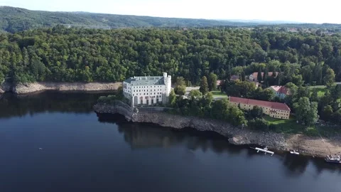 Water dam with castle in the middle Stock Footage 220877837