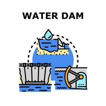 Water dam engineering and hydroelectric power generation concept Stock Illustration
