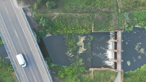 Water dam on a small river Stock Footage 111059872