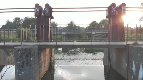 Water dam on a small river Stock Footage 111060146