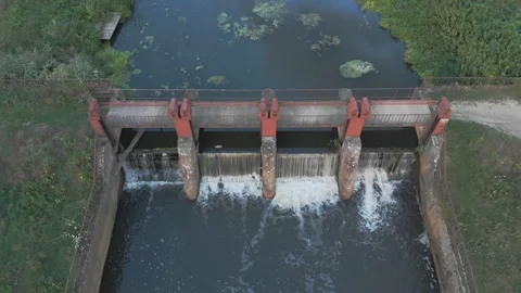 Water dam on a small river Stock Footage 111062015