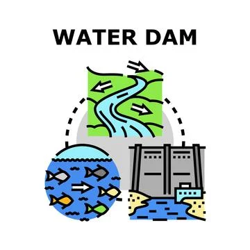 Water dam system representing hydroelectric power and river resource manageme Stock Illustration