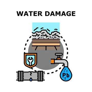 Water damage concept with leaky pipe and mold growth Stock Illustration