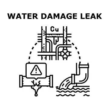Water damage leak concept with broken pipe and flood Stock Illustration