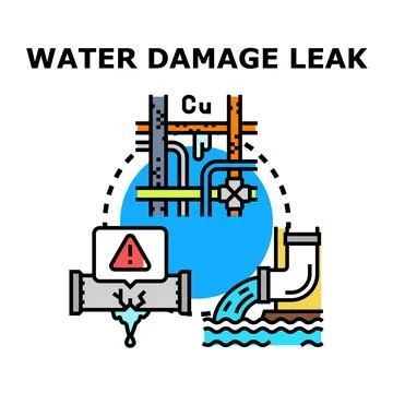 Water damage leak concept with broken pipe and flood Stock Illustration