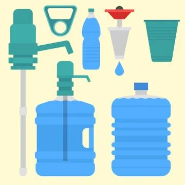 Water delivery vector elements drink bottle plastic blue container business Stock Illustration