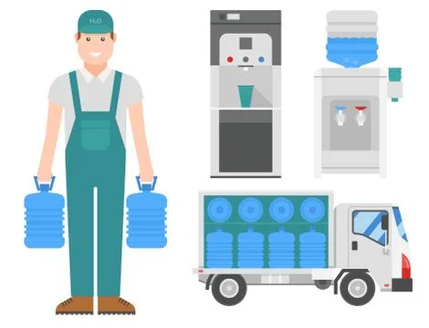 Water delivery vector elements drink bottle plastic blue container business Stock Illustration