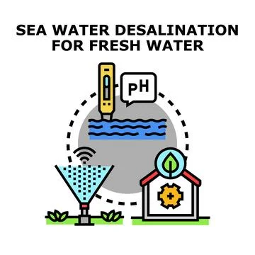 Water desalination process for fresh water supply Stock Illustration