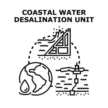 Water desalination process producing fresh drinking water Stock Illustration