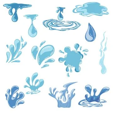 Water. Different Water Drops. Set of icons of flowing drops, waves, tears, sp Stock Illustration