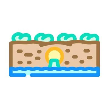 Water discharging from pipe through ground into river Stock Illustration