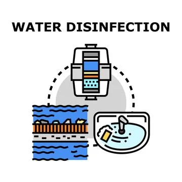 Water disinfection process with filter and clean tap water Stock Illustration