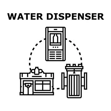 Water dispenser concept presenting consumption methods infrastructure Stock Illustration