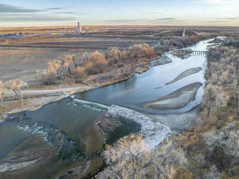 Water diversion dam on the South Platte River Stock Photos