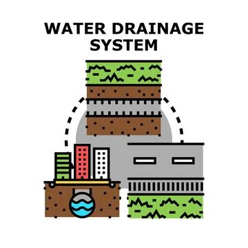 Water drainage system collecting liquid from urban areas Stock Illustration
