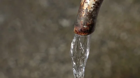 Water: drinking water flows from the pipe of a fountain Stock Footage 56149468