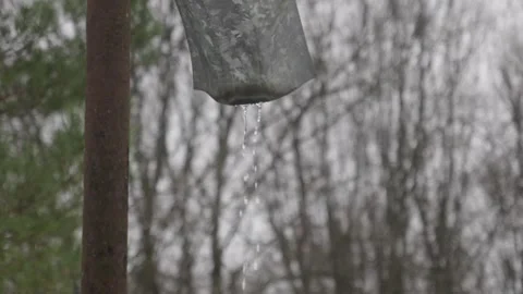 Water Dripping from Metal Gutter Stock Footage 328230693