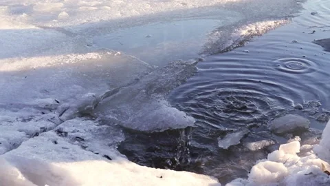 Water drips into a puddle of melted snow. Stock Footage 147614168