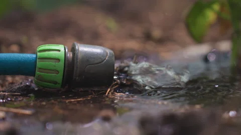 Water Drips Onto Soil Slowly, Nozzle Leaks Moisture Creates Muddy Ripples Stock Footage 327092638