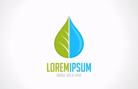 Water drop &amp;amp; green leaf ecology green vector design logo template. Stock Illustration