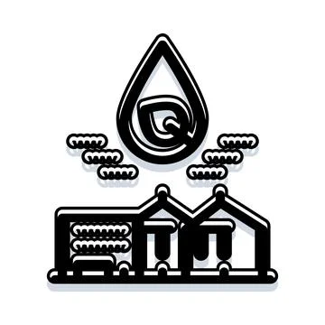 Water drop and leaf over green building icon Ilustración de archivo