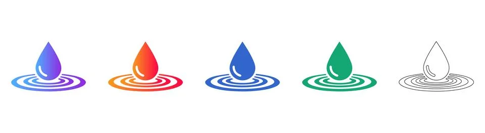 Water Drop and Ripple Effect Icon Set Stock Illustration