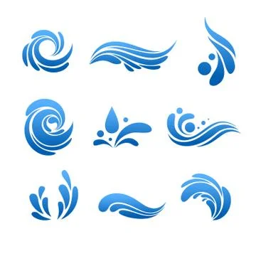 Water drop and splash icon vector set Stock Illustration