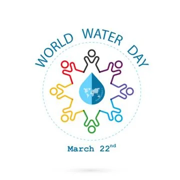 Water drop and world map with people icon vector logo design template.World.. Stock Illustration