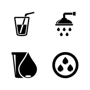 Water Drop, Aqua, Liquid. Simple Related Vector Icons Stock Illustration