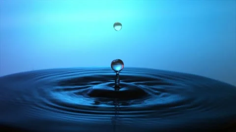 Water drop blue falling in slow motion. Loop in 4K Stock Footage 258574614