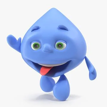 Water Drop Cartoon Mascot Character Waving 3D Model 3D Model