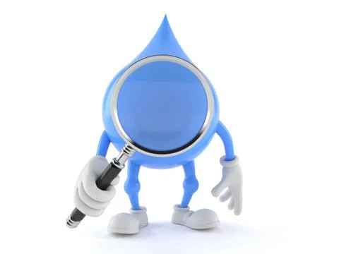 Water drop character looking through magnifying glass Stock Illustration