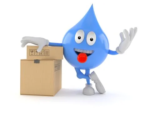 Water drop character with stack of boxes 스톡 일러스트