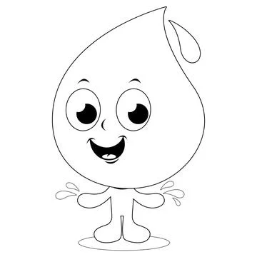Water drop character. Vector black and white coloring page Stock Illustration