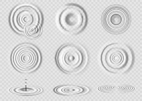 Water drop. Circle wave splash effect. Side and top views of 3D puddle surface Stock Illustration
