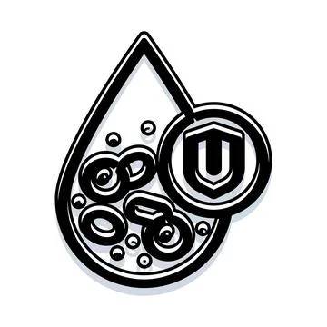 Water drop containing shield icon protecting particles Stock Illustration