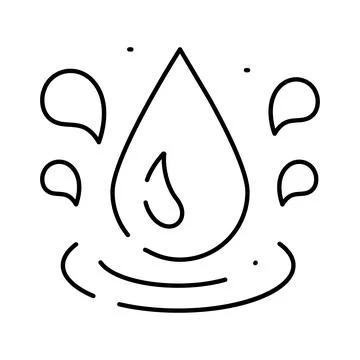 Water drop falling icon with splashes and waves Stock Illustration