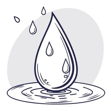 Water drop falling into liquid with ripples vector illustration Stock Illustration