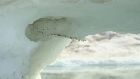 Water drop falling from melting piece of ice Video stock 104927329
