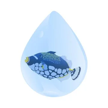 Water drop with fish inside isolated on white background. Stock Illustration