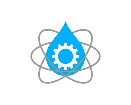Water drop with gear and atom symbol Stock Illustration